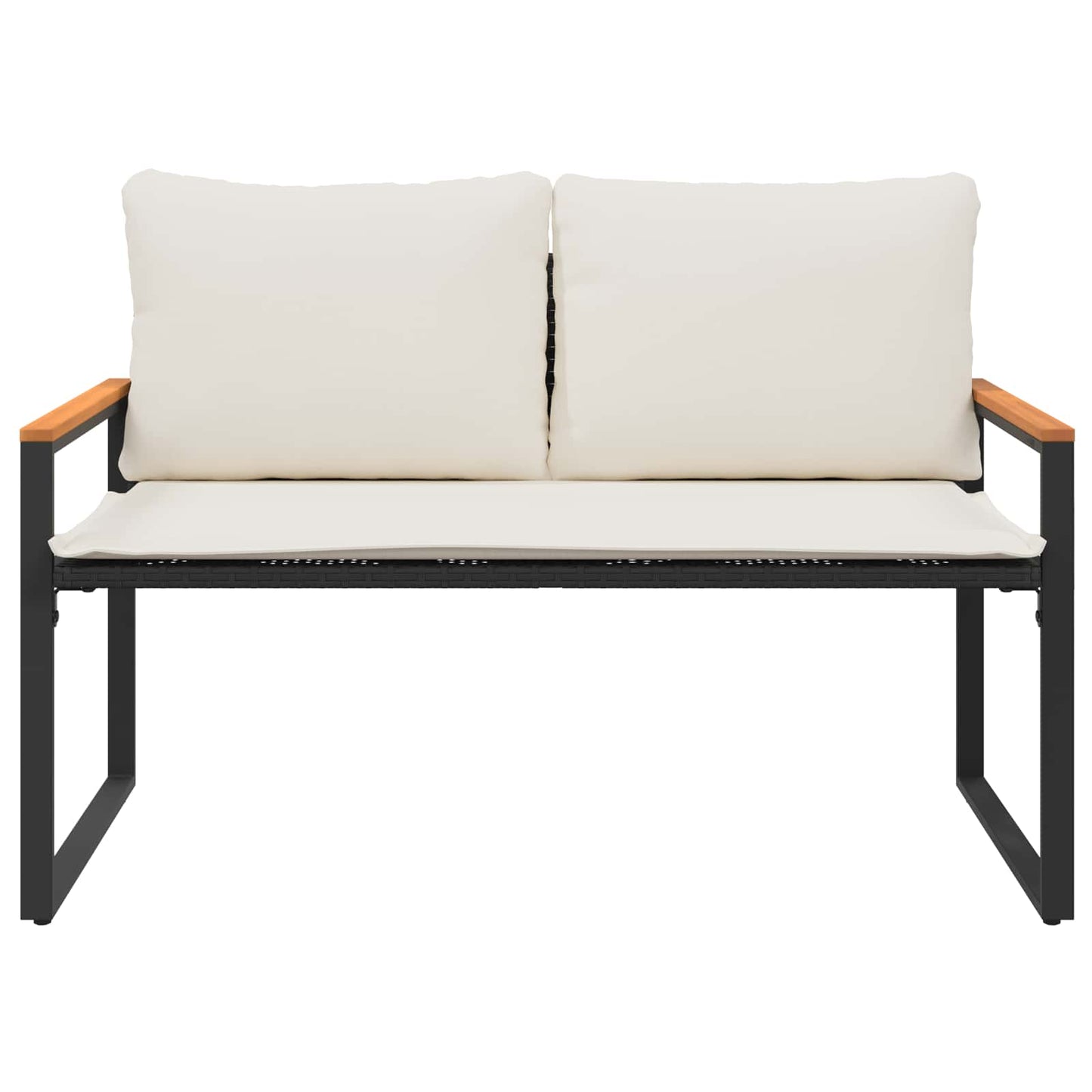 Bank mit Kissen Schwarz und Cremeweiß 115 x 65 x 72 cm Rattan