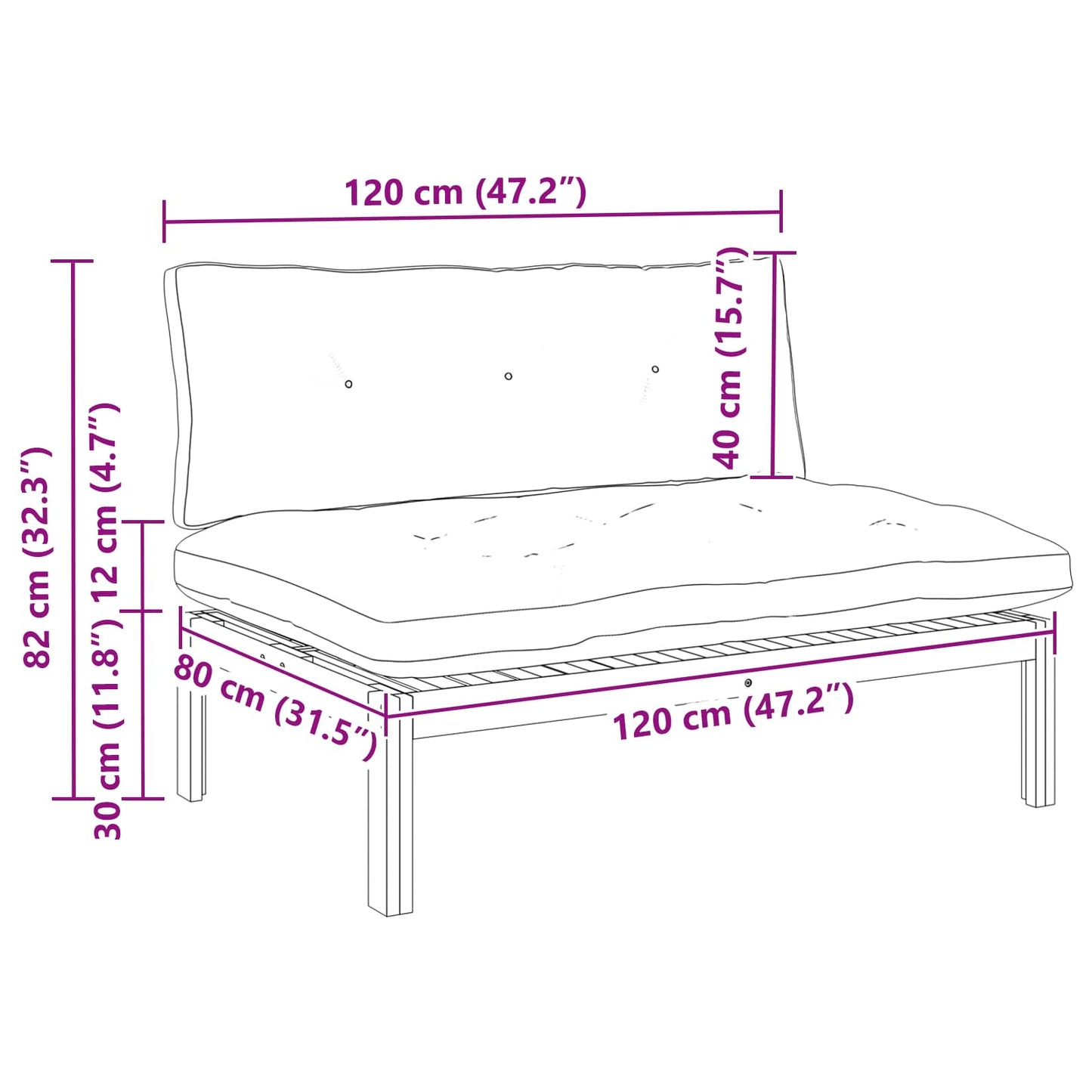 Mittelsofa Einheit Natürlich und Cremweiß 120 x 80 x 82 cm