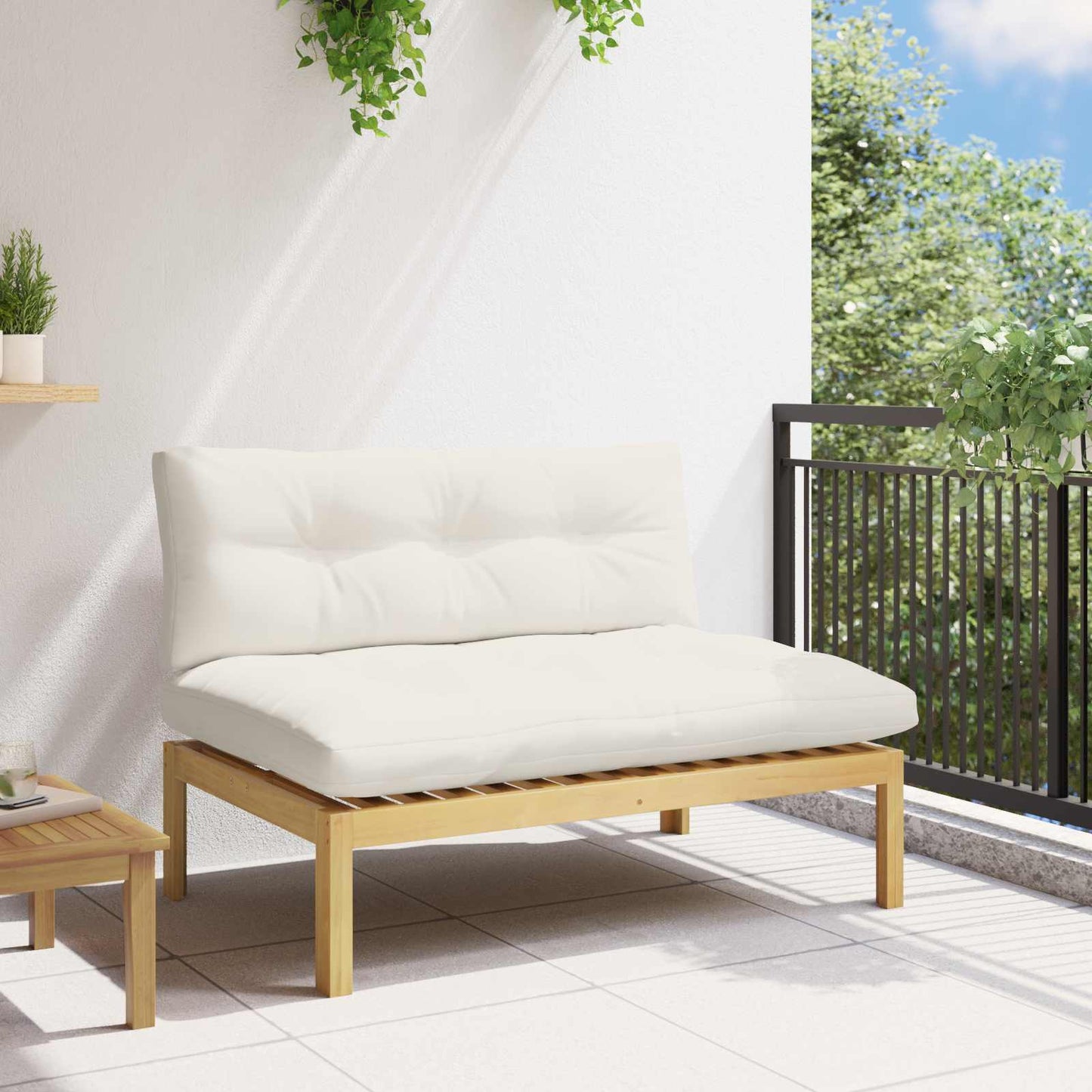 Mittelsofa Einheit Helles Akazie und cremeweiß 120 x 80 x 82 cm