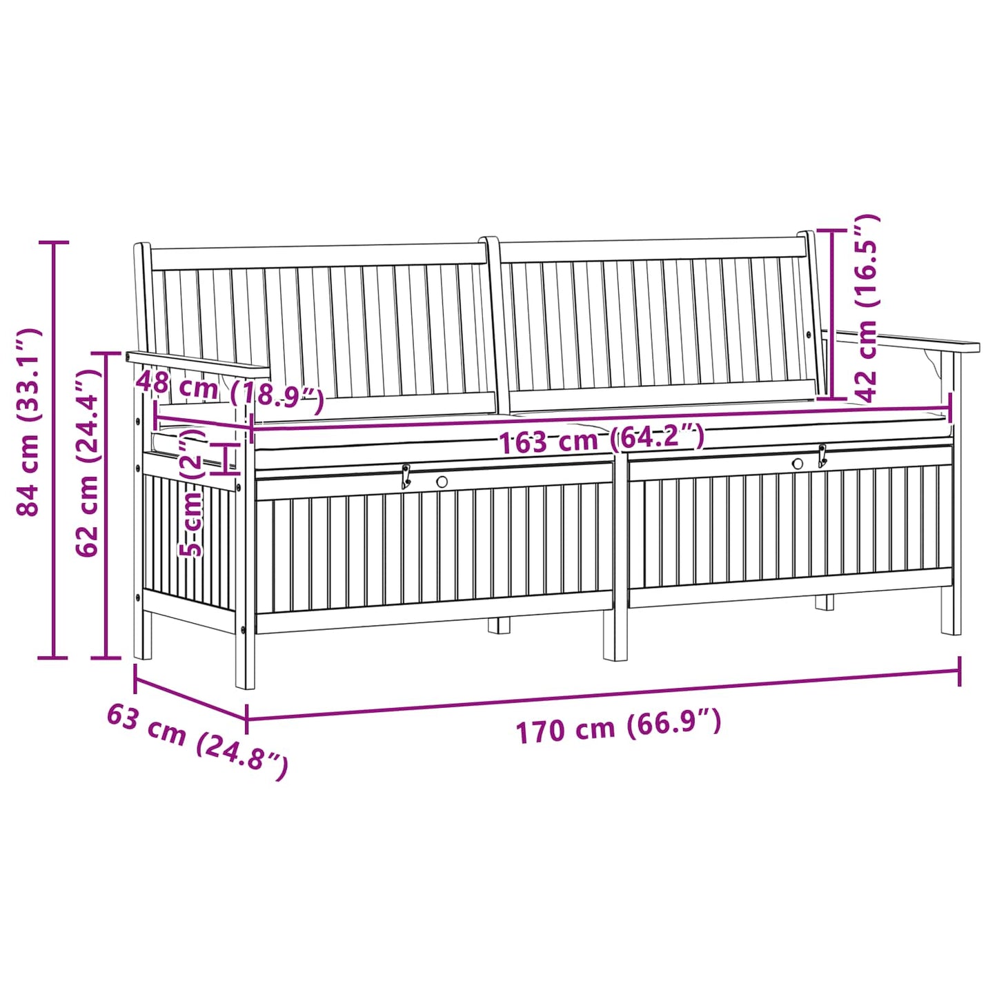 Sitzbank mit Stauraum mit Kissen mit Speicher 170 x 63 x 84 cm