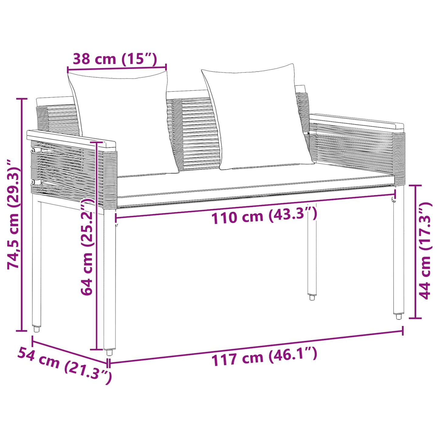 Bank Outdoor Grau und Marineblau 117 x 54 x 74,5 cm Poly-Rattan