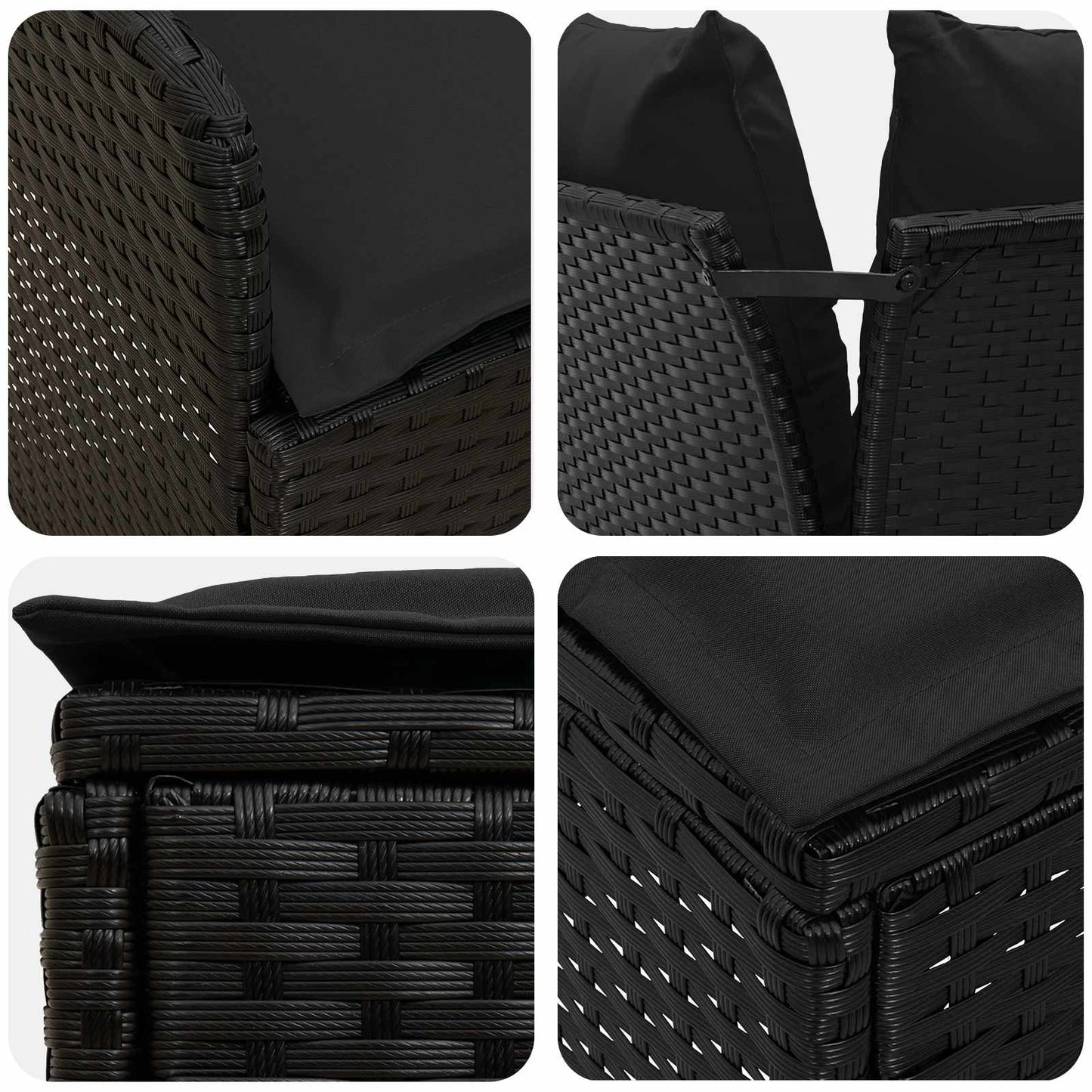 Gartenarmsessel mit Ecksofa 2 Stück Schwarz PE-Rattan