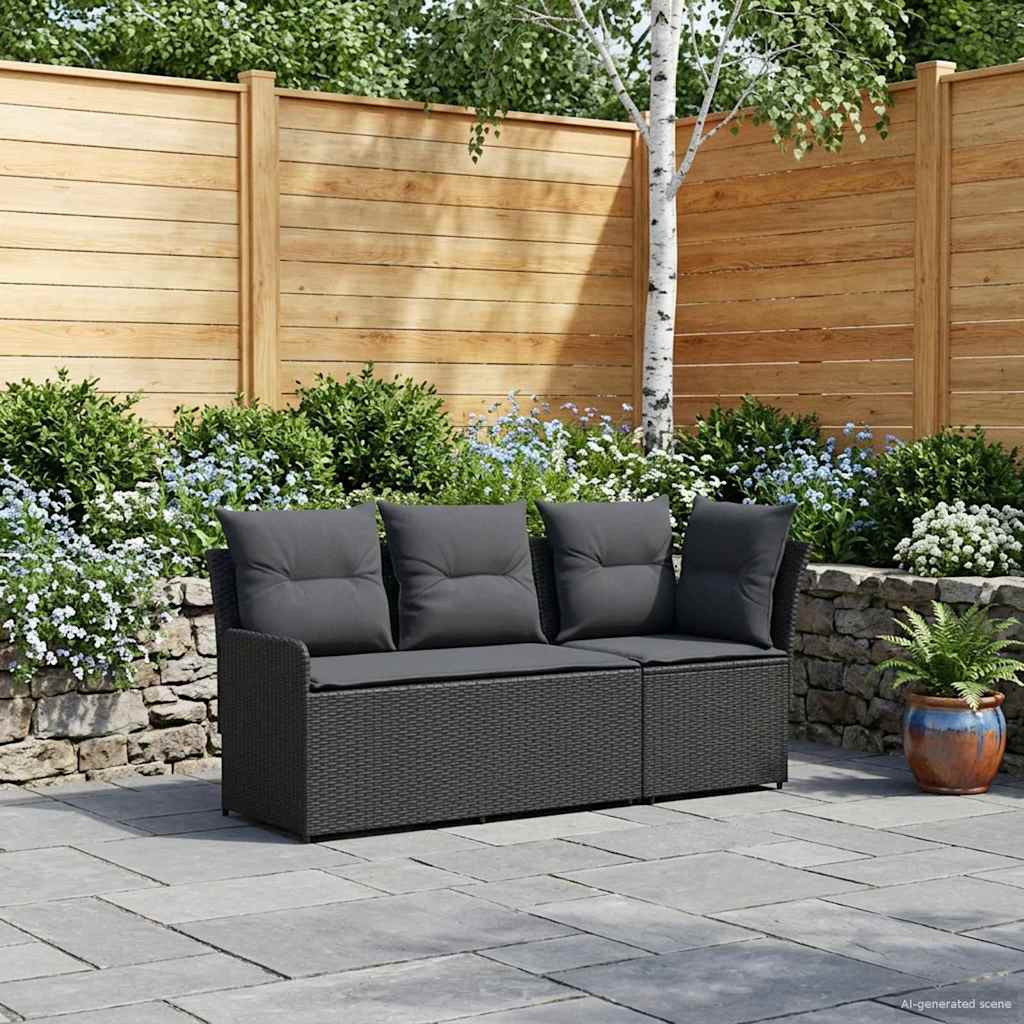 Gartenarmsessel mit Ecksofa 2 Stück Schwarz PE-Rattan