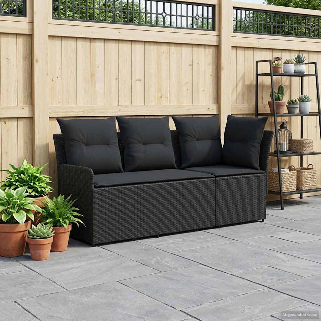 Gartenarmsessel mit Ecksofa 2 Stück Schwarz PE-Rattan
