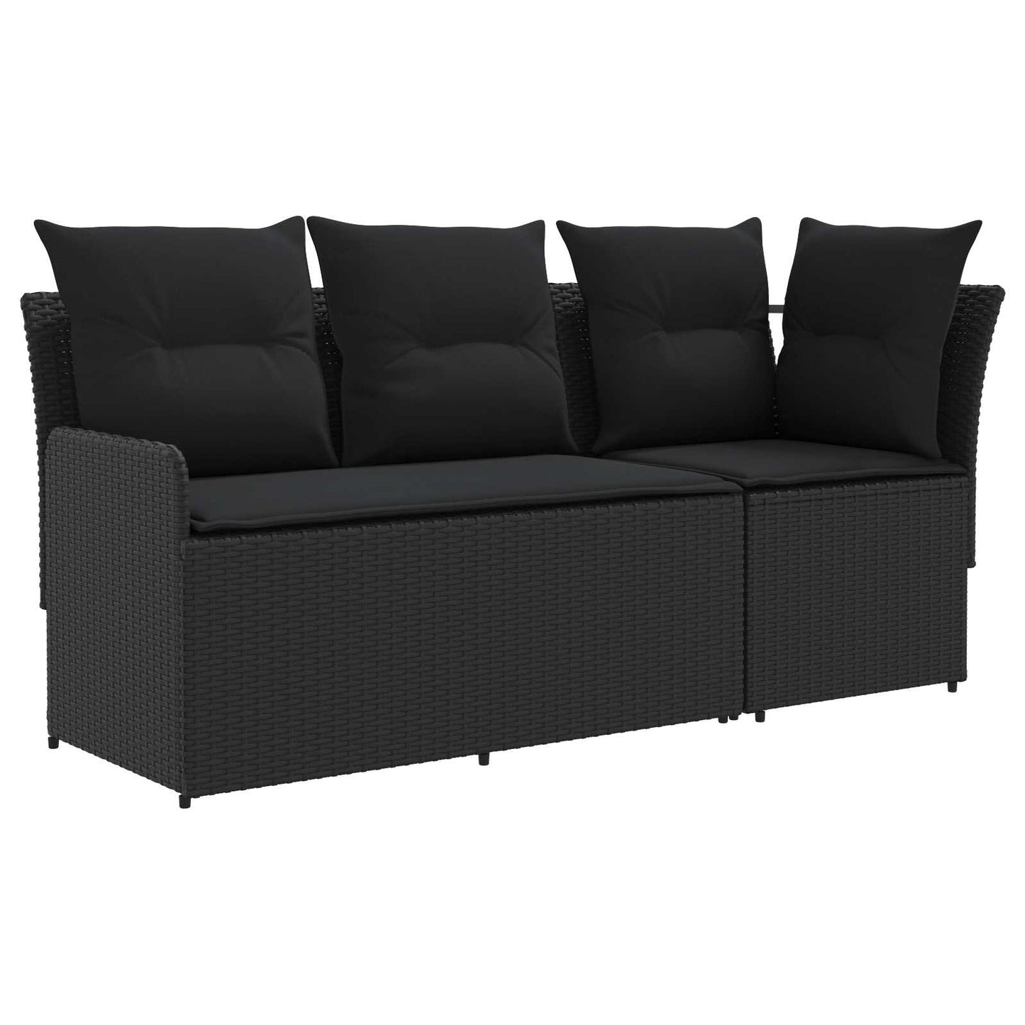 Gartenarmsessel mit Ecksofa 2 Stück Schwarz PE-Rattan