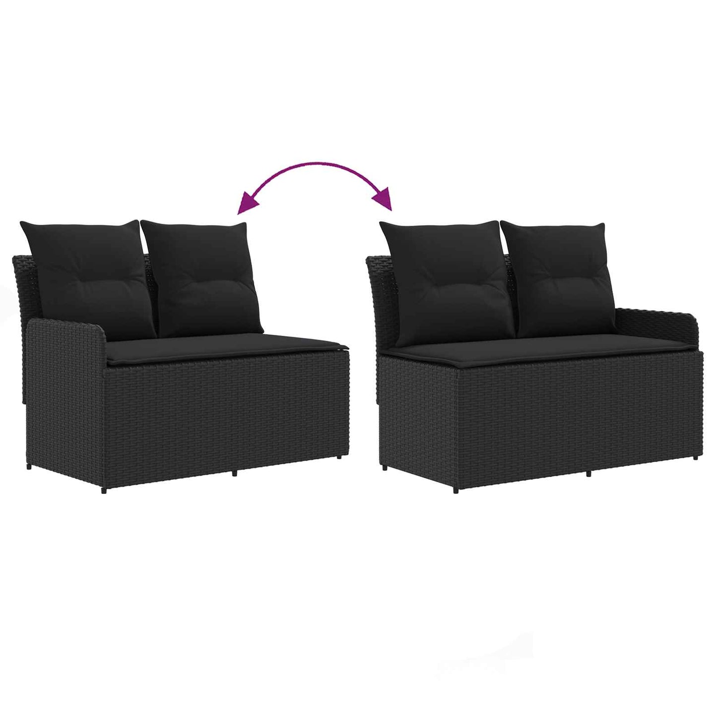 Gartenarmsessel mit Ecksofa 2 Stück Schwarz PE-Rattan