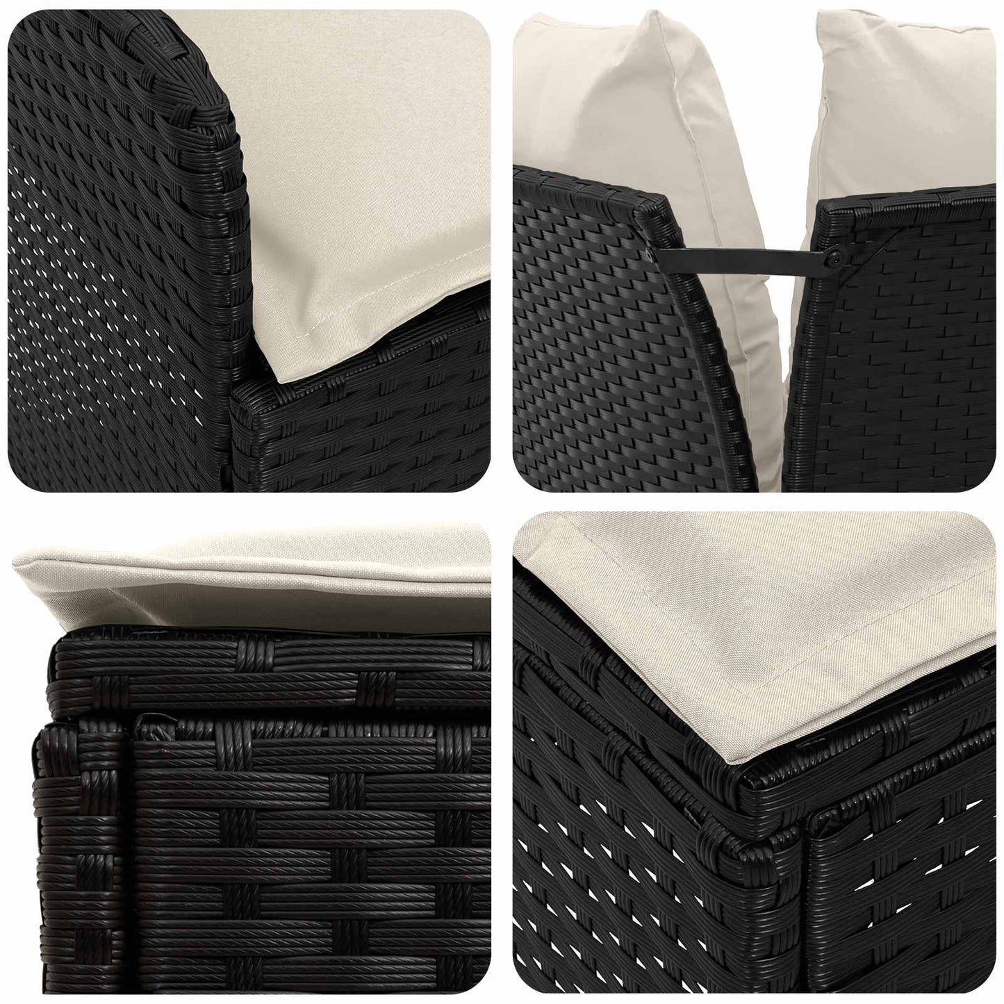 Gartenarmsessel mit Ecksofa 2 Stück Schwarz und Creme PE-Rattan
