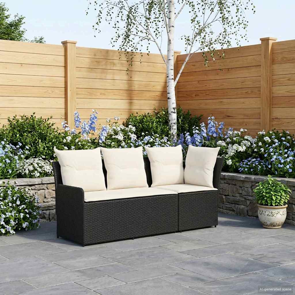 Gartenarmsessel mit Ecksofa 2 Stück Schwarz und Creme PE-Rattan