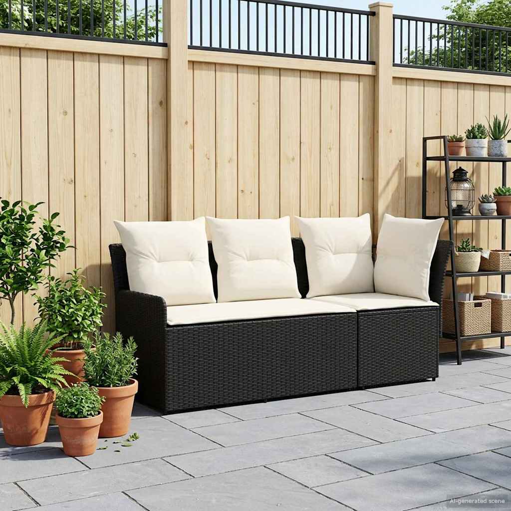 Gartenarmsessel mit Ecksofa 2 Stück Schwarz und Creme PE-Rattan