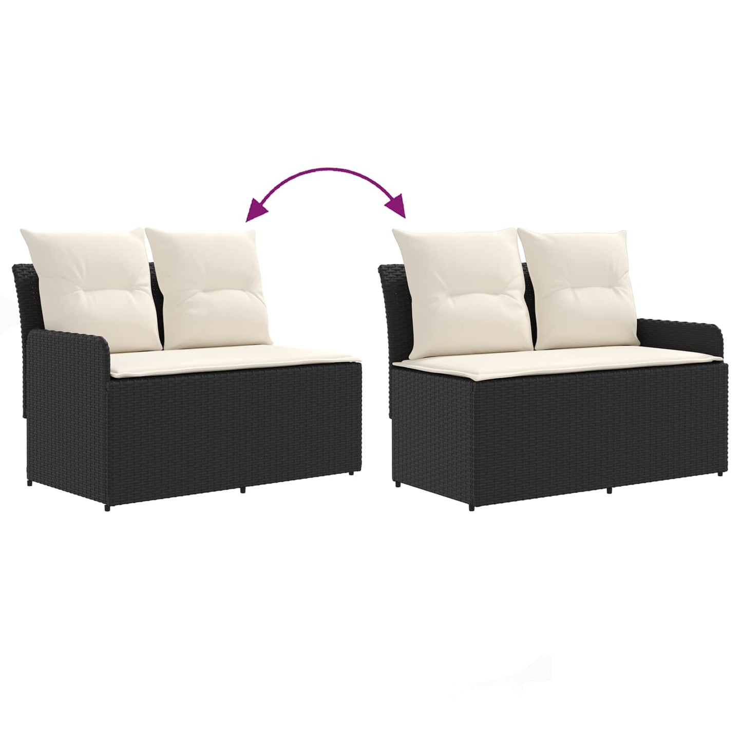 Gartenarmsessel mit Ecksofa 2 Stück Schwarz und Creme PE-Rattan