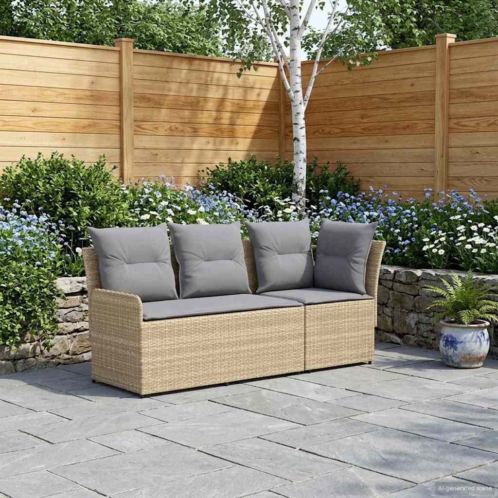 Gartenarmsessel mit Ecksofa 2 Stück Beige und Hellgrau
