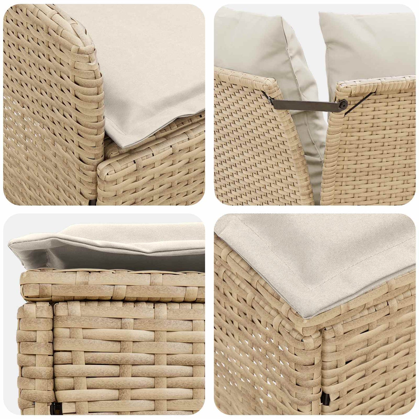 Gartenarmsessel mit Ecksofa 2 Stück Beige und Creme PE-Rattan