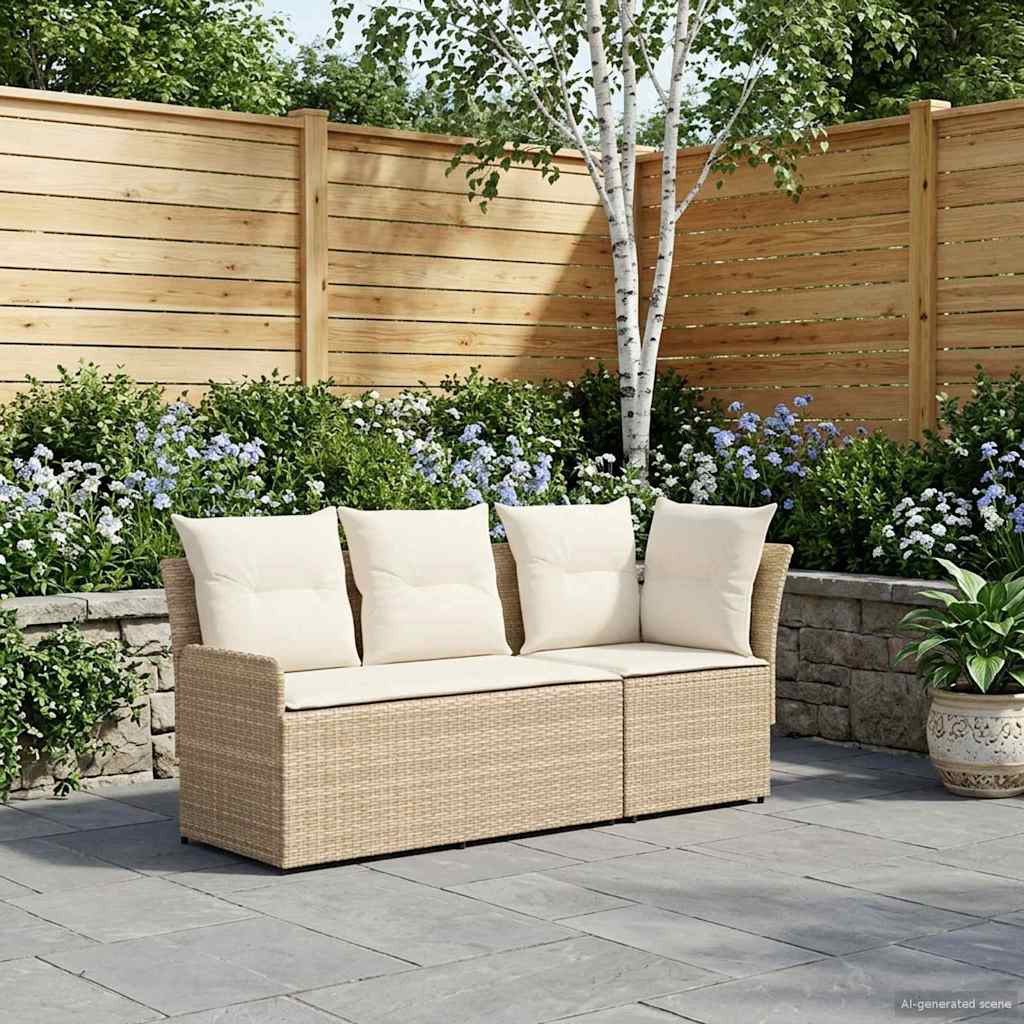Gartenarmsessel mit Ecksofa 2 Stück Beige und Creme PE-Rattan