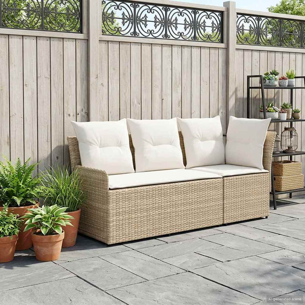 Gartenarmsessel mit Ecksofa 2 Stück Beige und Creme PE-Rattan