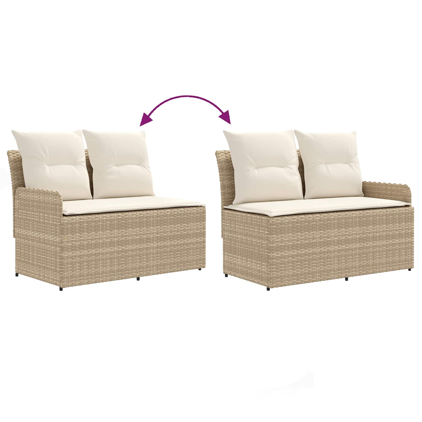 Gartenarmsessel mit Ecksofa 2 Stück Beige und Creme PE-Rattan