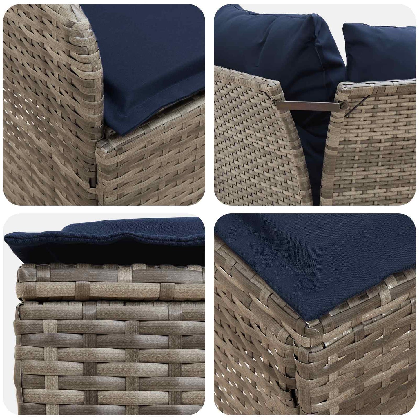 Gartenarmsessel mit Ecksofa 2 Stück Grau und Marineblau