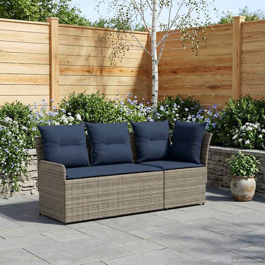 Gartenarmsessel mit Ecksofa 2 Stück Grau und Marineblau