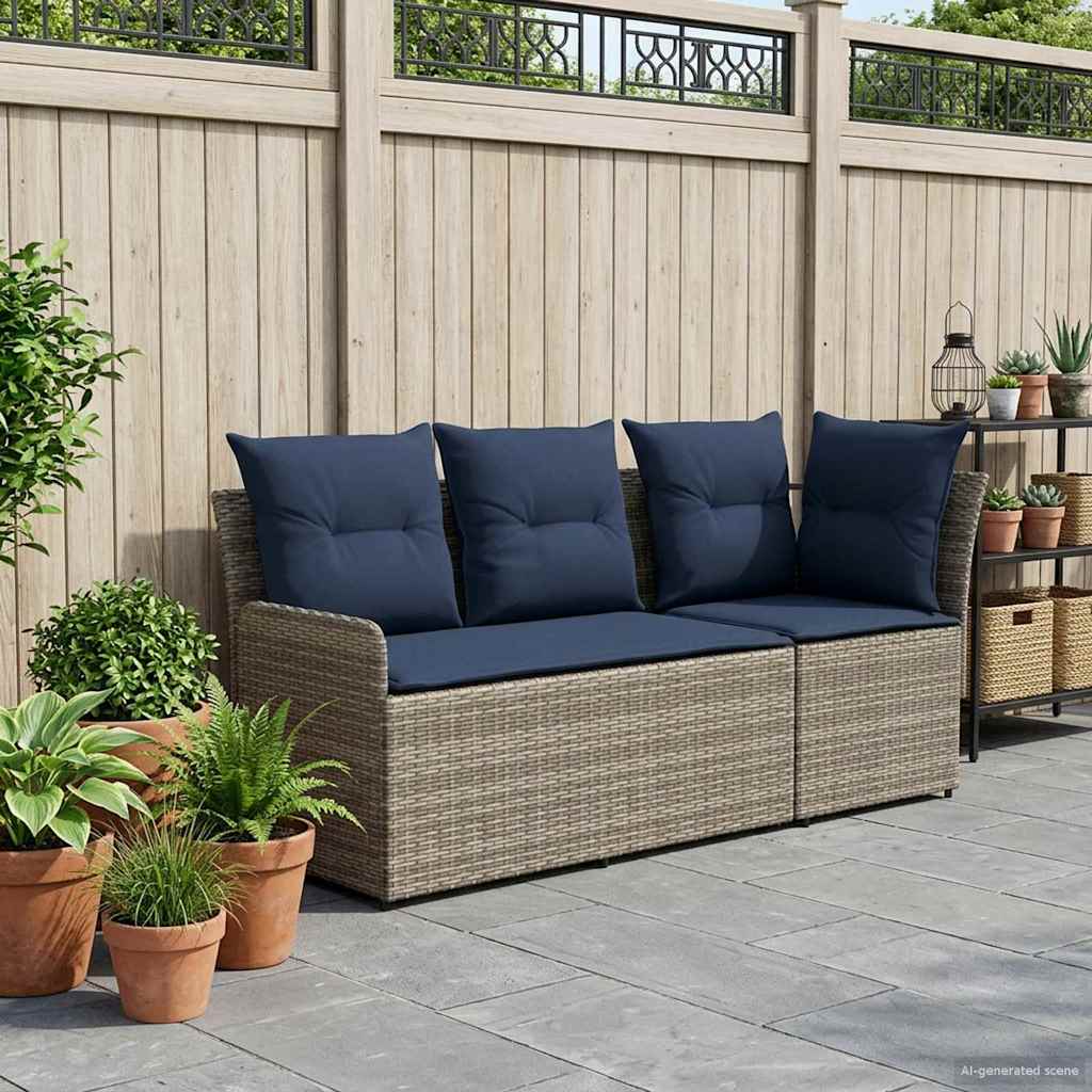 Gartenarmsessel mit Ecksofa 2 Stück Grau und Marineblau