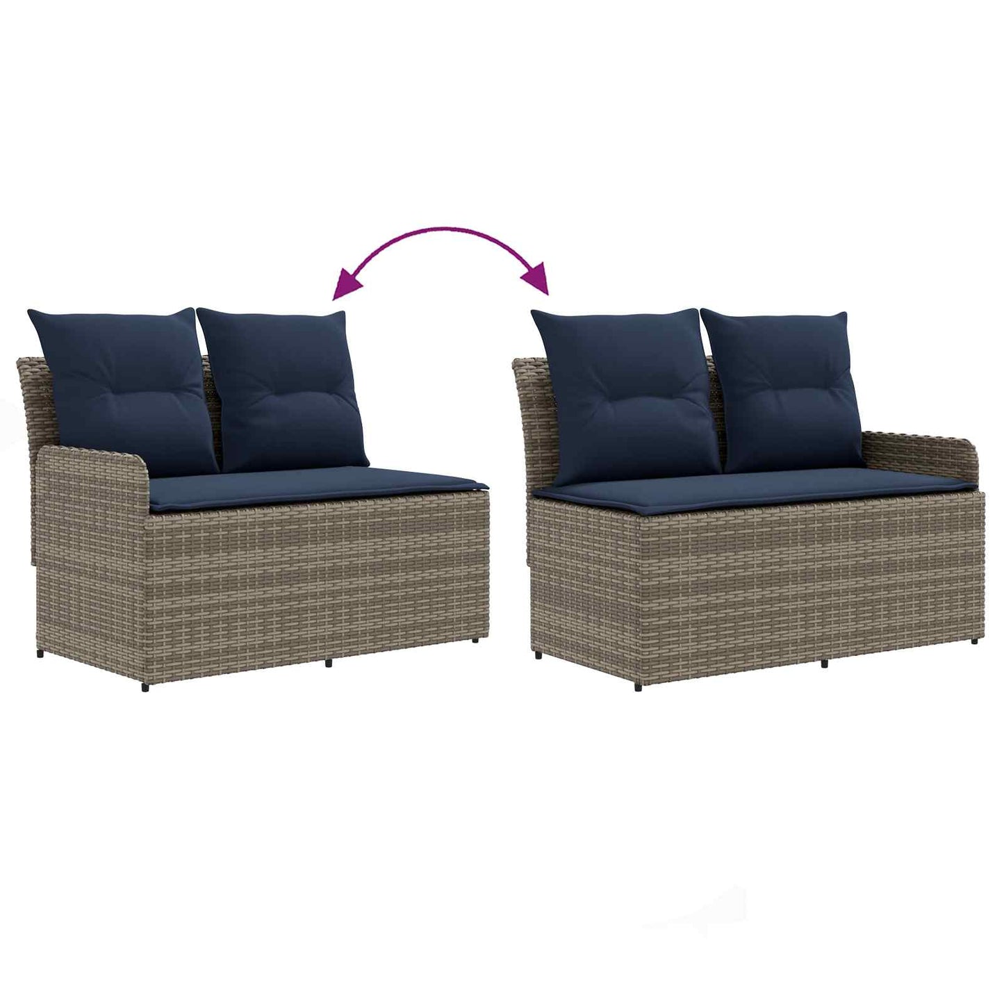 Gartenarmsessel mit Ecksofa 2 Stück Grau und Marineblau
