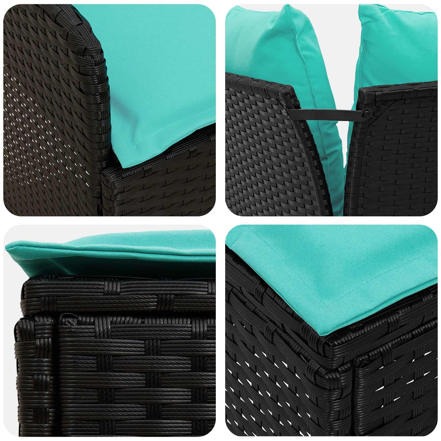 Gartenarmsessel mit Ecksofa 2 Stück Schwarz und Türkis