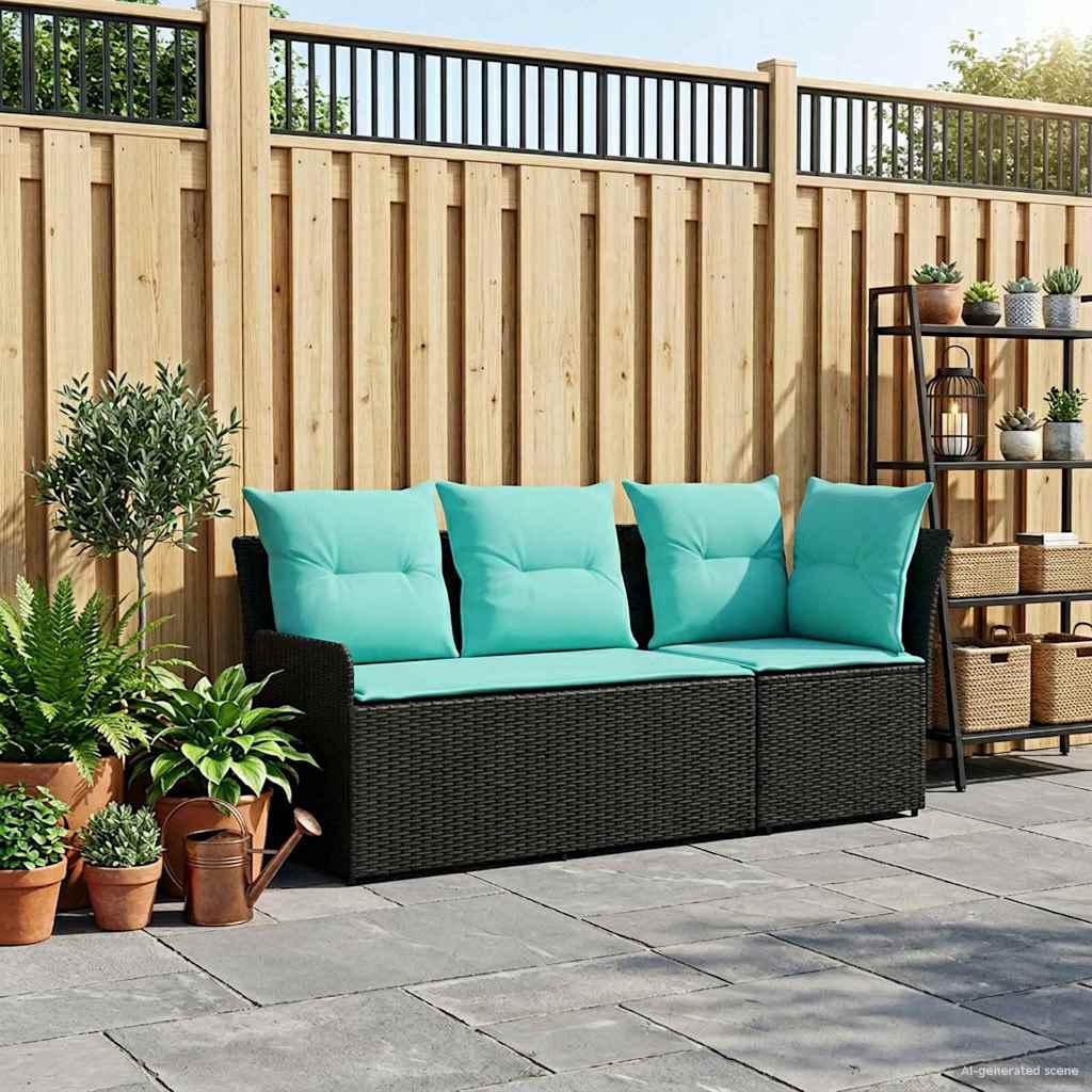 Gartenarmsessel mit Ecksofa 2 Stück Schwarz und Türkis
