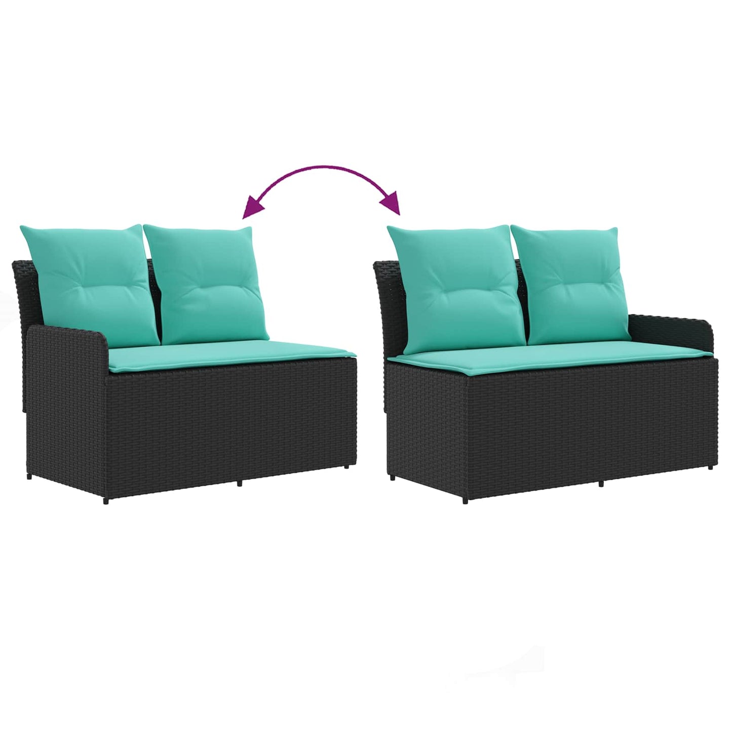 Gartenarmsessel mit Ecksofa 2 Stück Schwarz und Türkis