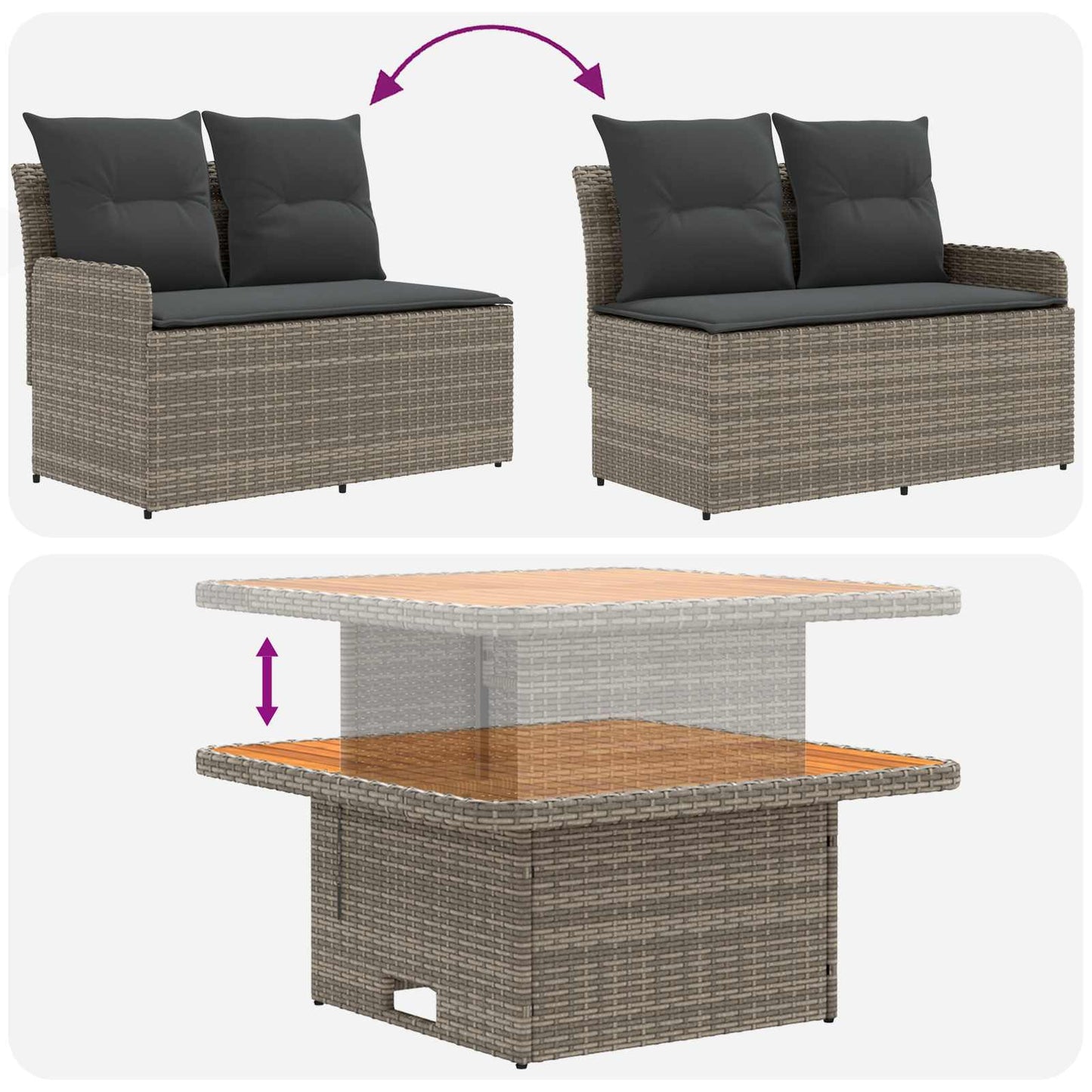 Garten Armlehnen Sofa mit Klapptisch 2 Stück PE-Rattan