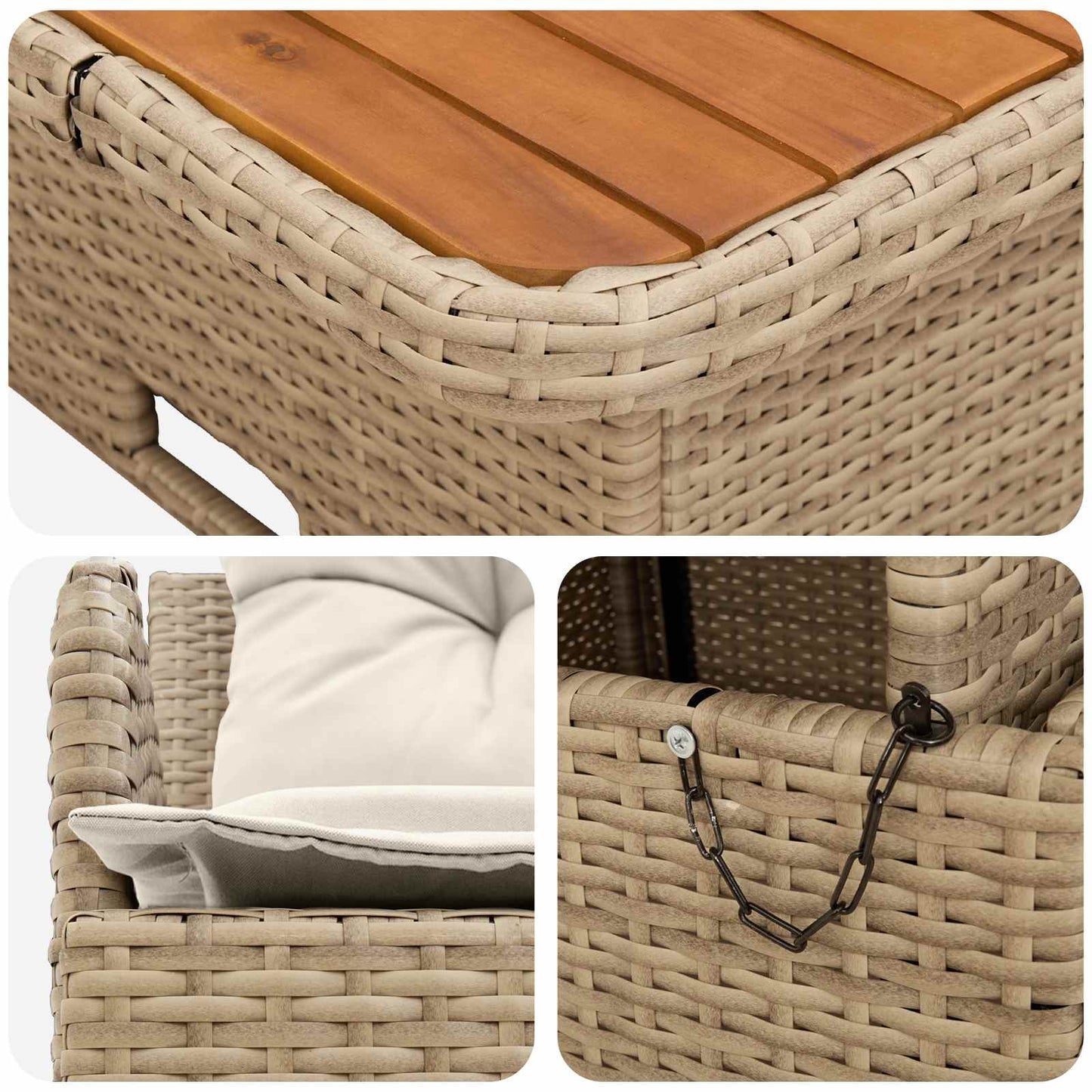 Garten Armlehnen Sofa mit Klapptisch 2 Stück Beige und Creme