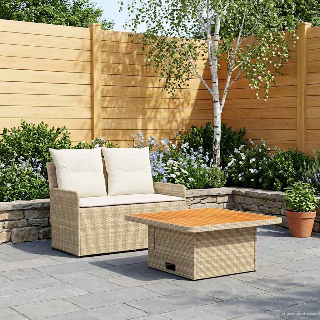 Garten Armlehnen Sofa mit Klapptisch 2 Stück Beige und Creme