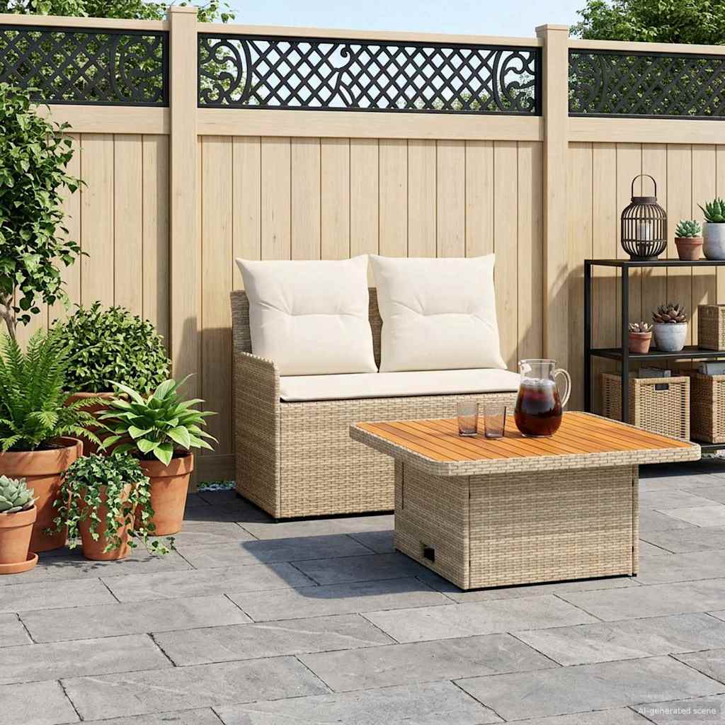 Garten Armlehnen Sofa mit Klapptisch 2 Stück Beige und Creme