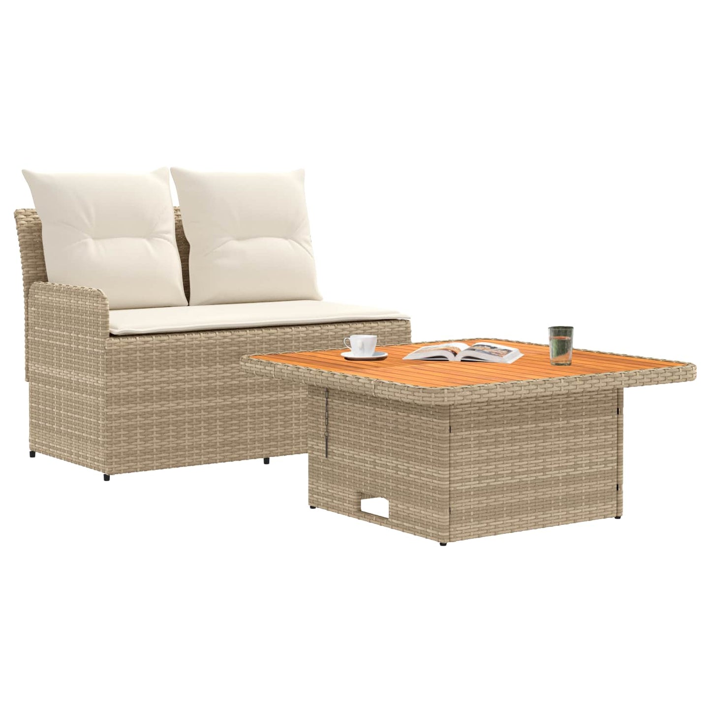 Garten Armlehnen Sofa mit Klapptisch 2 Stück Beige und Creme