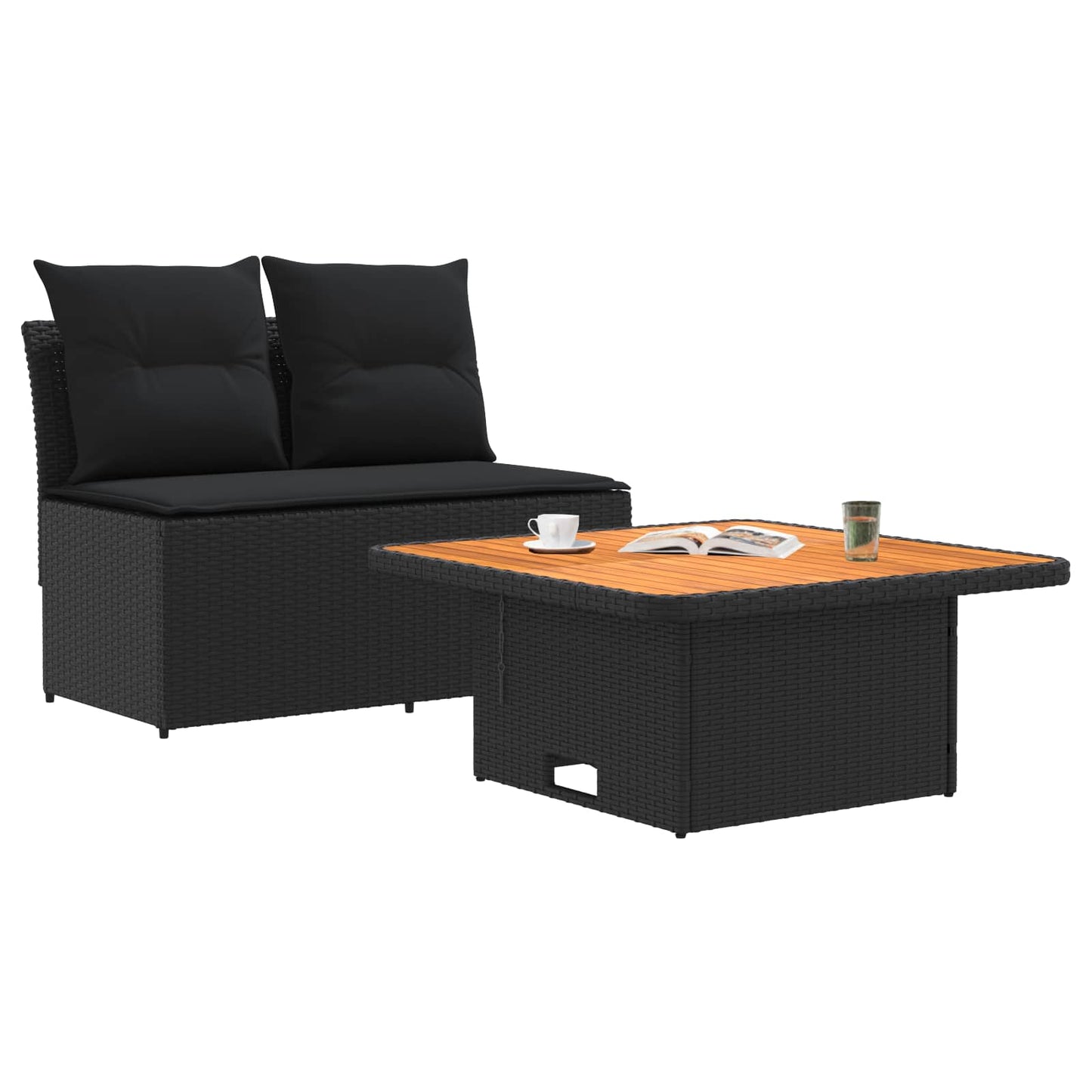 2 Stück Garten Mittel Sofa Mit Hochklapptisch Poly-Rattan