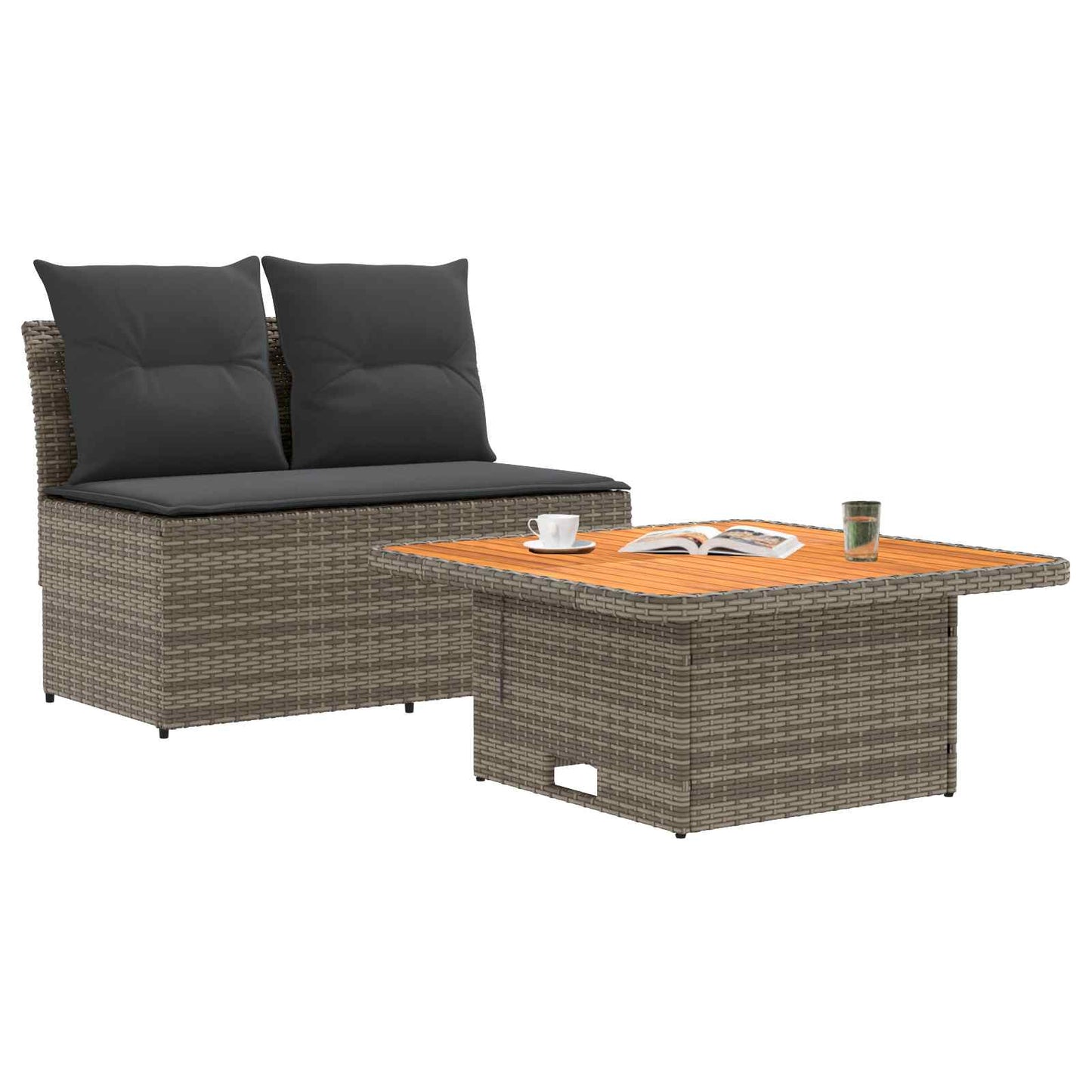 2 Stück Garten Mittel Sofa Mit Hochklapptisch Poly-Rattan