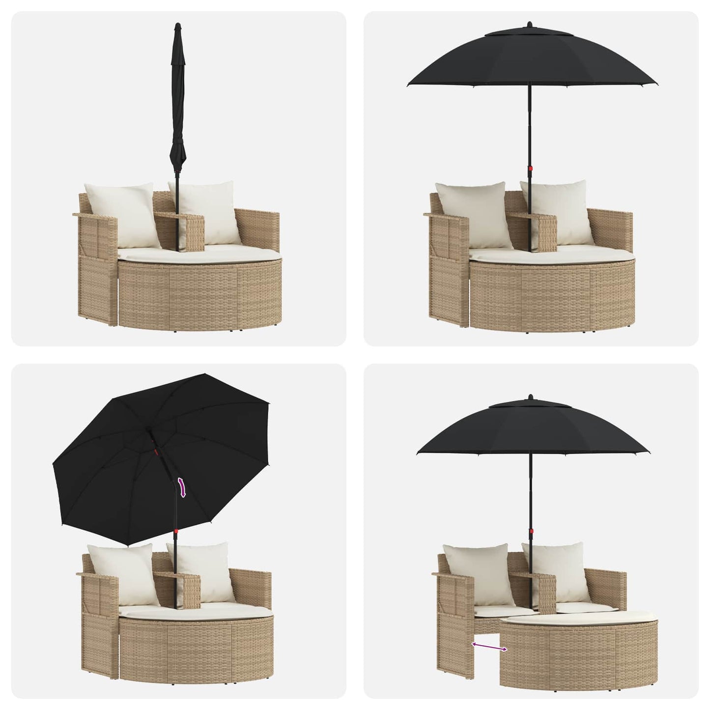 Garten-Sofa mit Kissen 8 pcs Beige und Cremeweiß Poly-Rattan