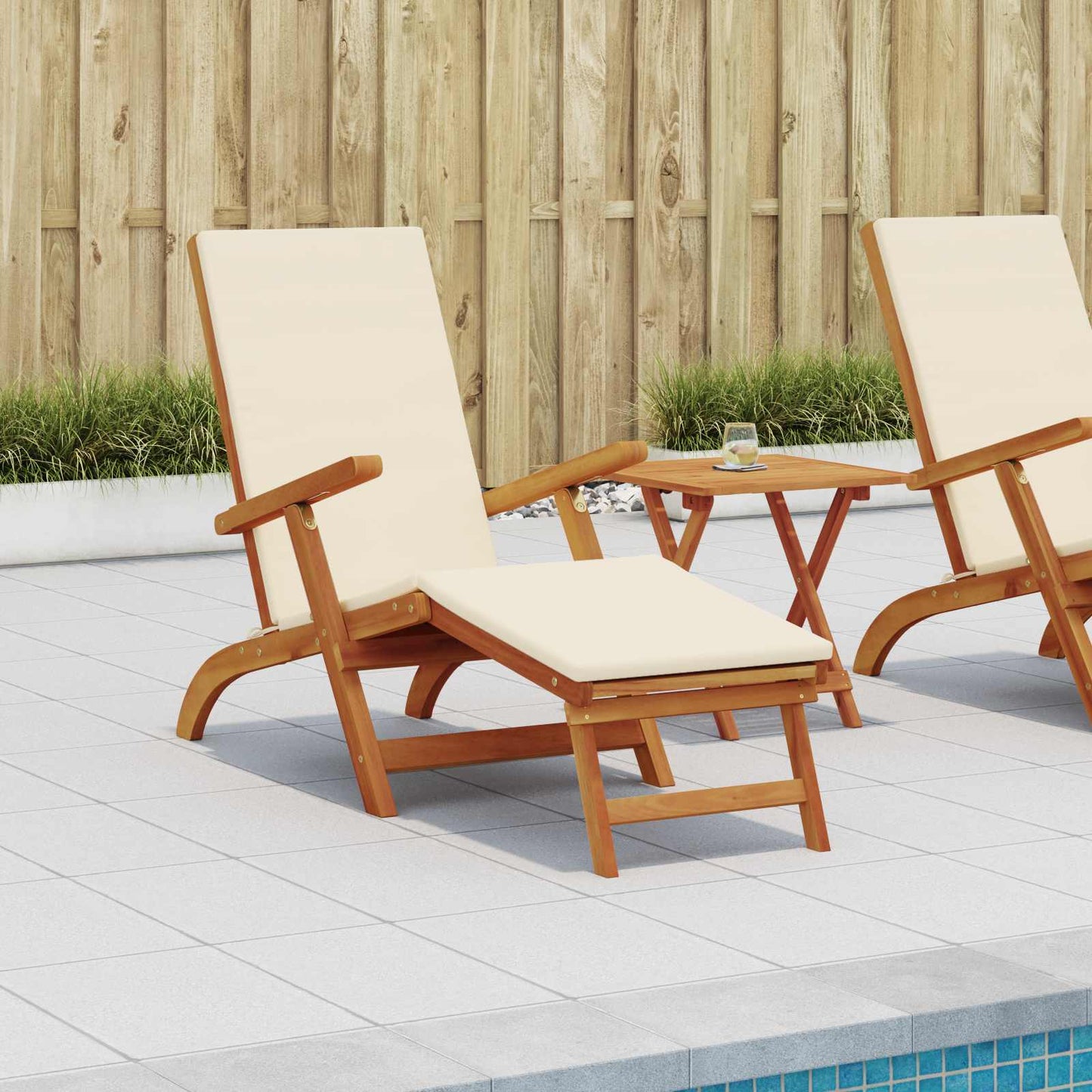 Liegestuhl zum Verstellen und Klappen 2 pcs Cremeweiß