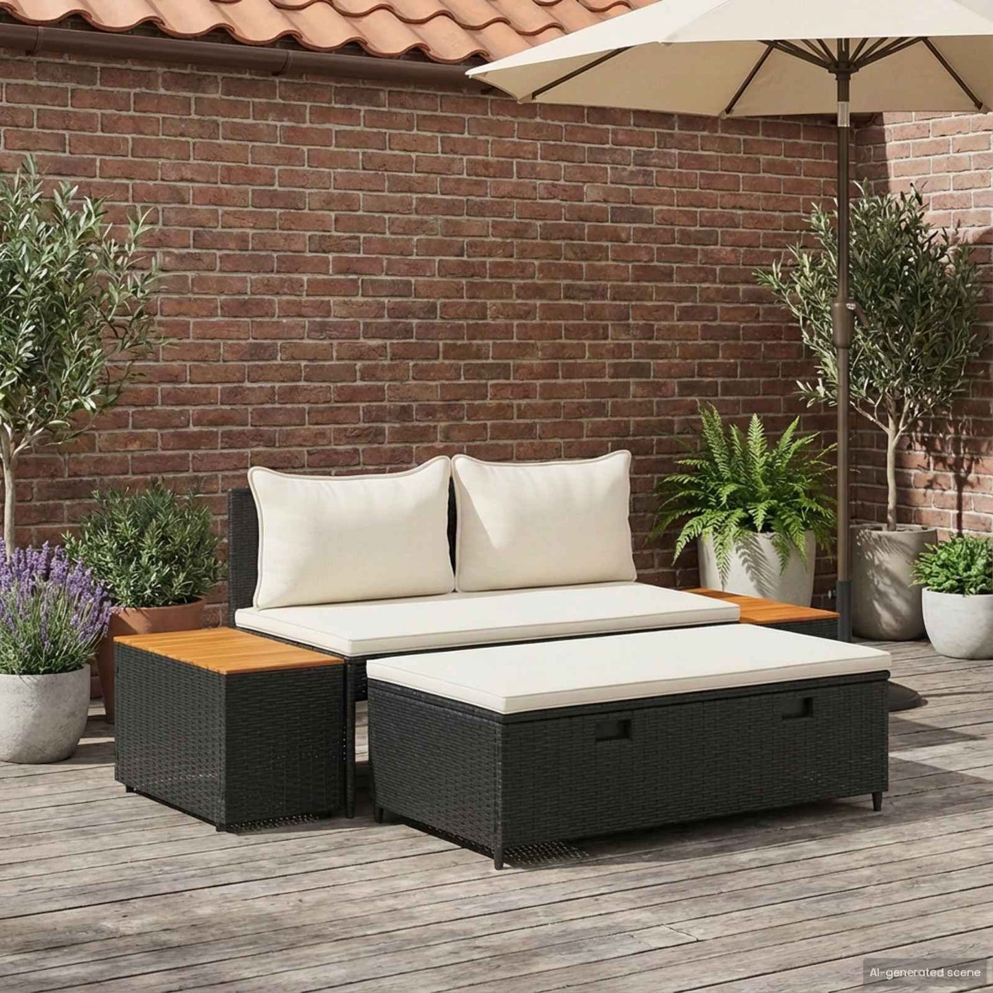 Outdoor-Sofagarnitur mit Kissen 4 pcs Schwarz und Cremeweiß