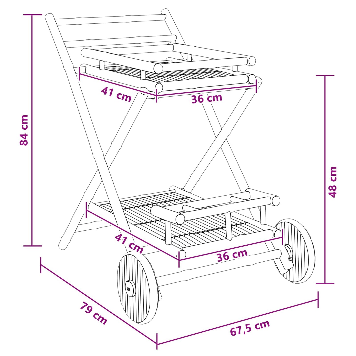 Teewagen mit Rädern Natur 79 x 67,5 x 84 cm Bambus