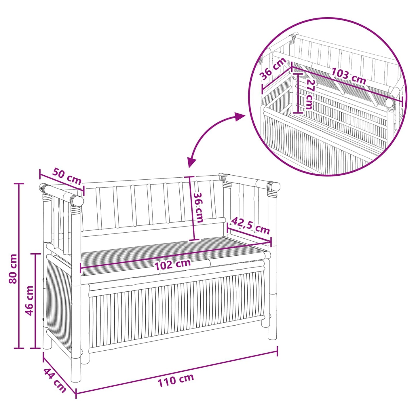 Garten-Aufbewahrungsbank Natur 110 x 47 x 80 cm Bambus