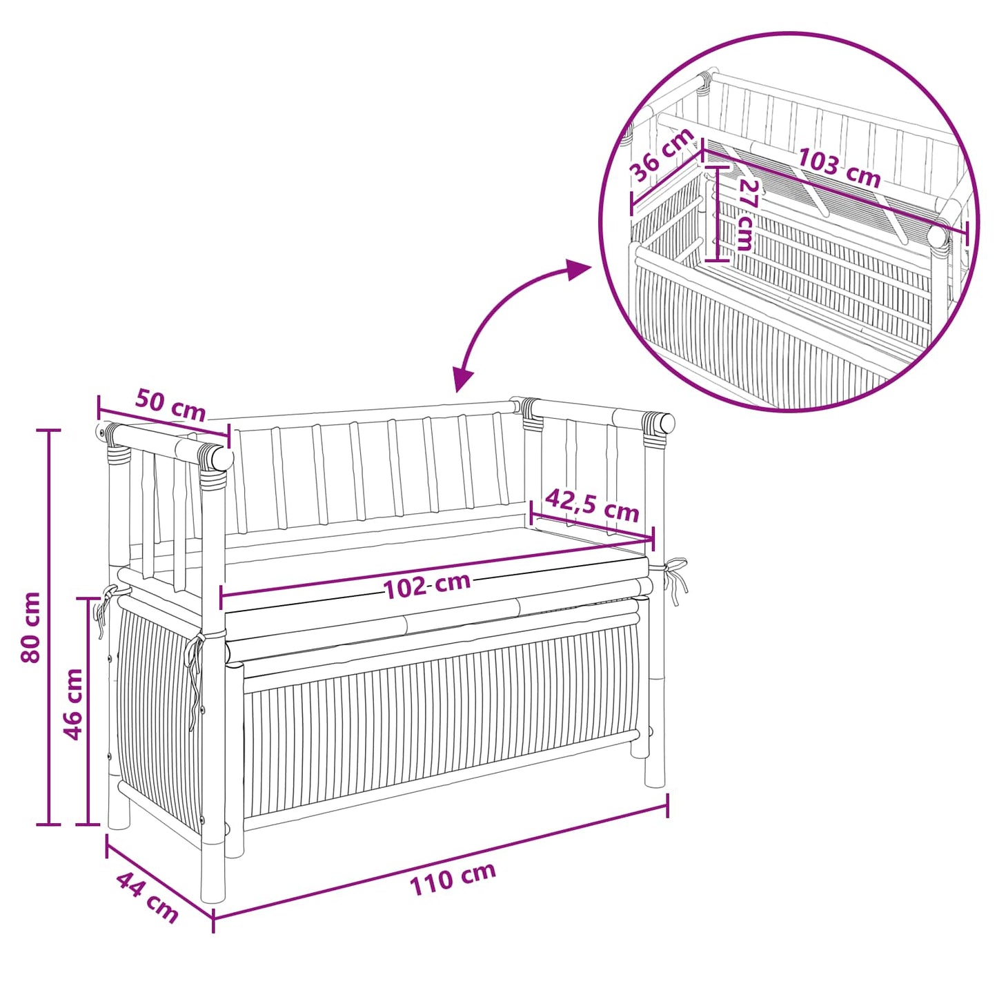 Garten-Aufbewahrungsbank Natur 110 x 47 x 80 cm Bambus