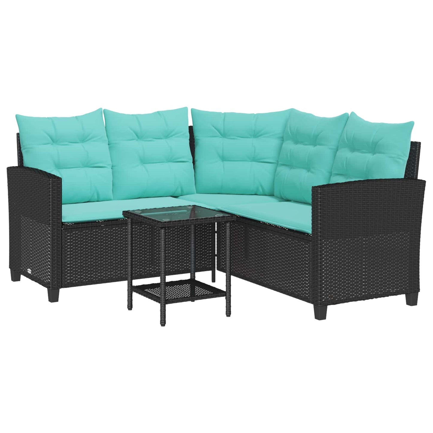Garten-Sofa mit Kissen 2 pcs Schwarz und Türkis Poly Rattan