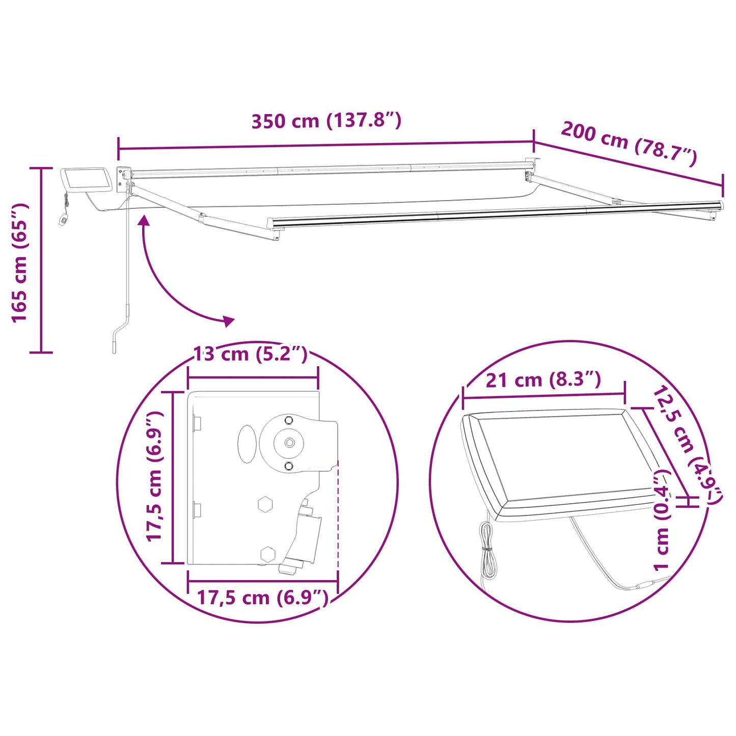 Elektrisches Markisenrahmen Anthrazit 3,5 x 2 m Aluminium