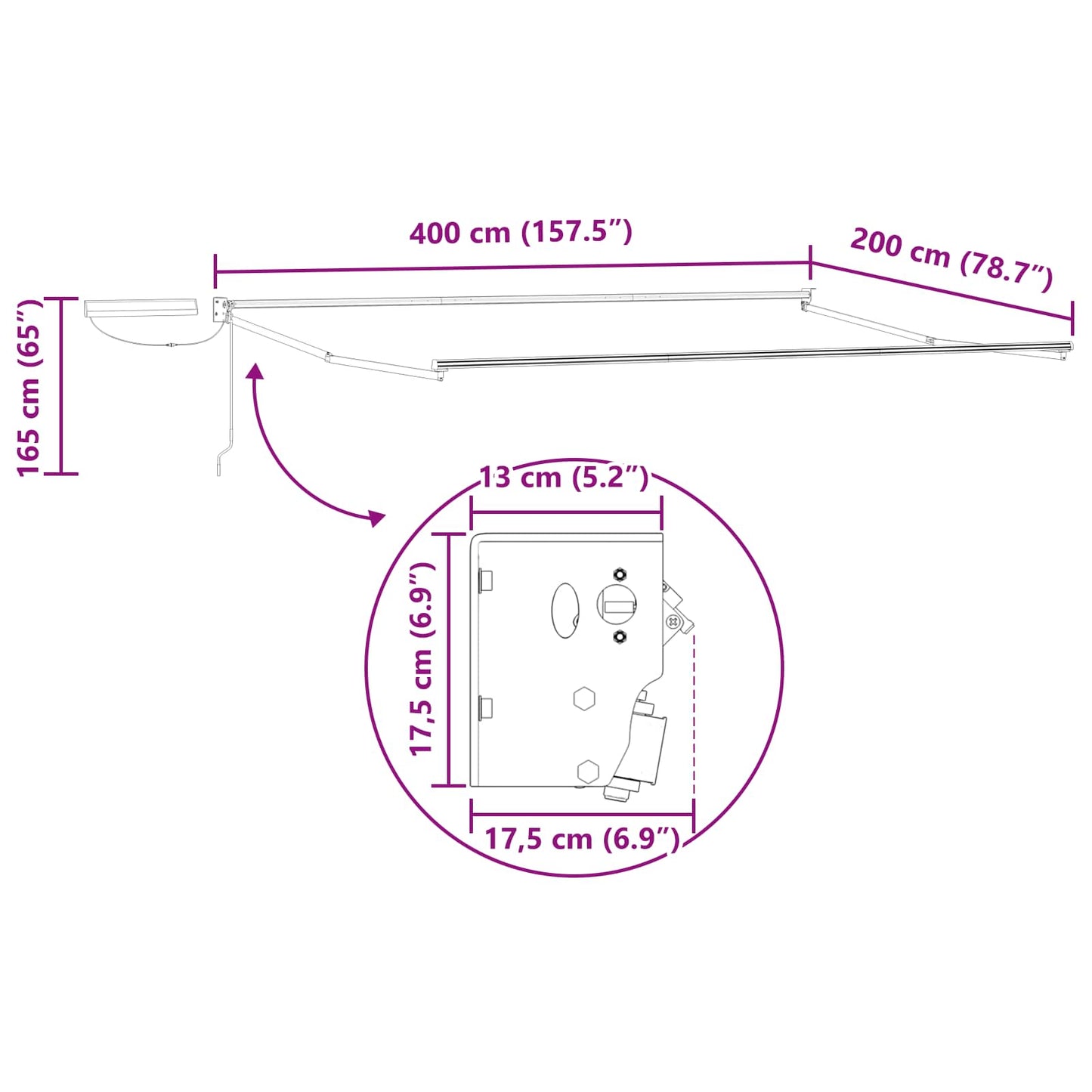 Elektrisches Markisenrahmen Anthrazit 4 x 2 m Stahl