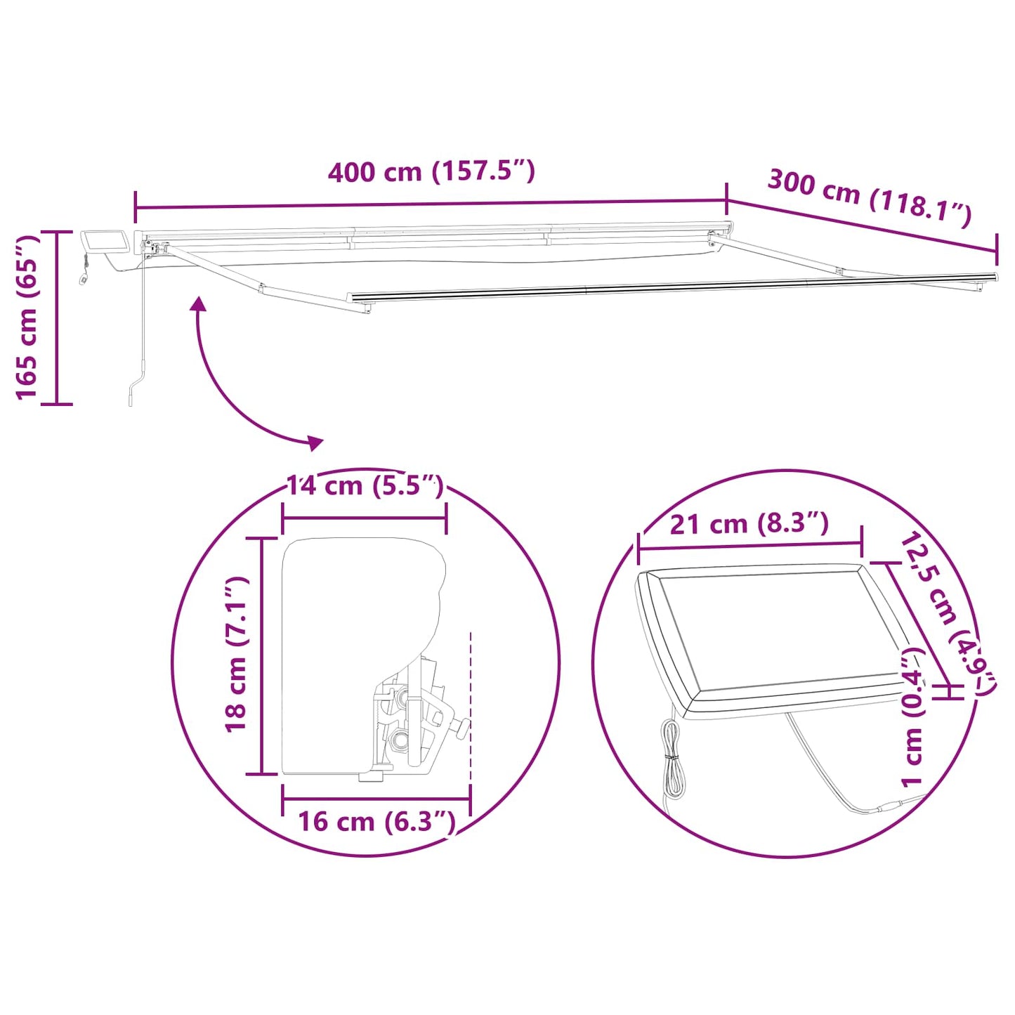 Manueller Markisenrahmen mit LEDs Weiß 4 x 3 m Aluminium