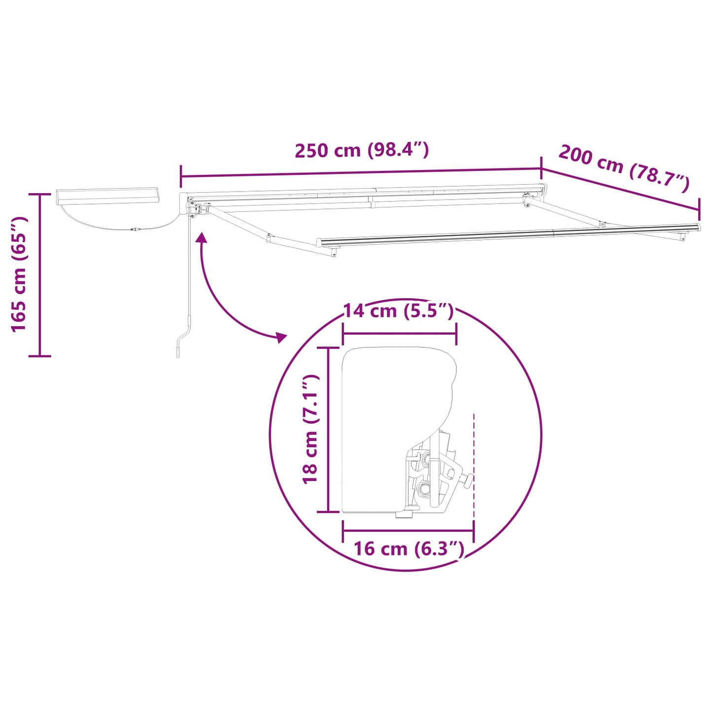 Elektrisches Markisenrahmen Weiß 2,5 x 2 m Stahl