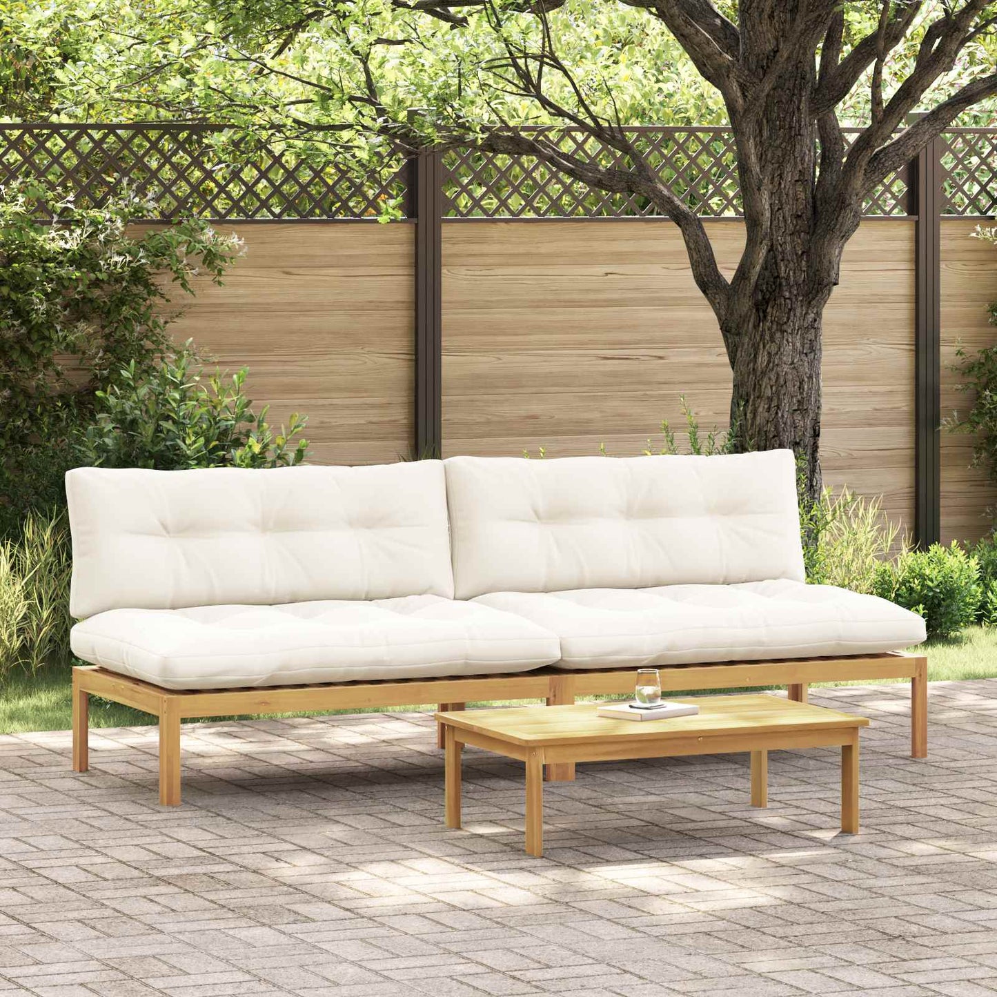 Mittelsofa Einheit Helles Akazie und cremeweiß 240 x 80 x 82 cm