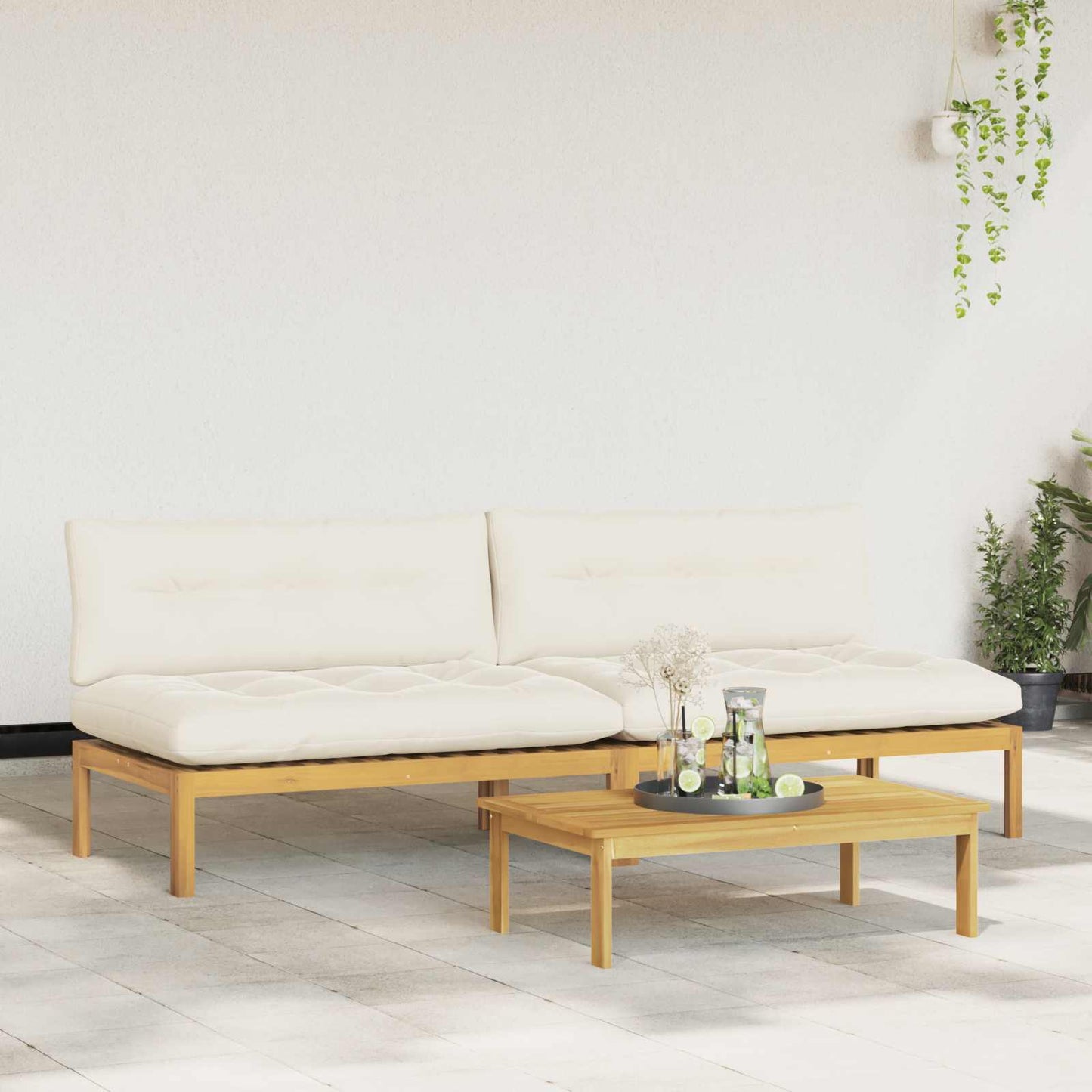 Mittelsofa Einheit Helles Akazie und cremeweiß 240 x 80 x 82 cm