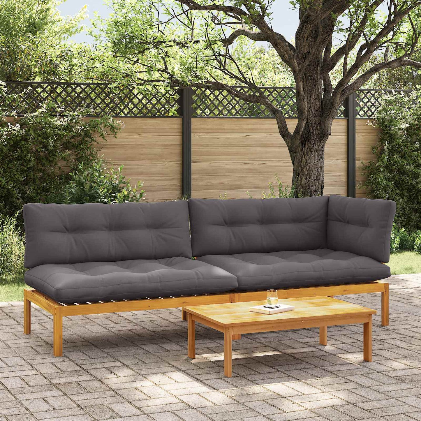 3 Stück Garten Pallet Sofa Einheiten Massivholz Akazie Natur