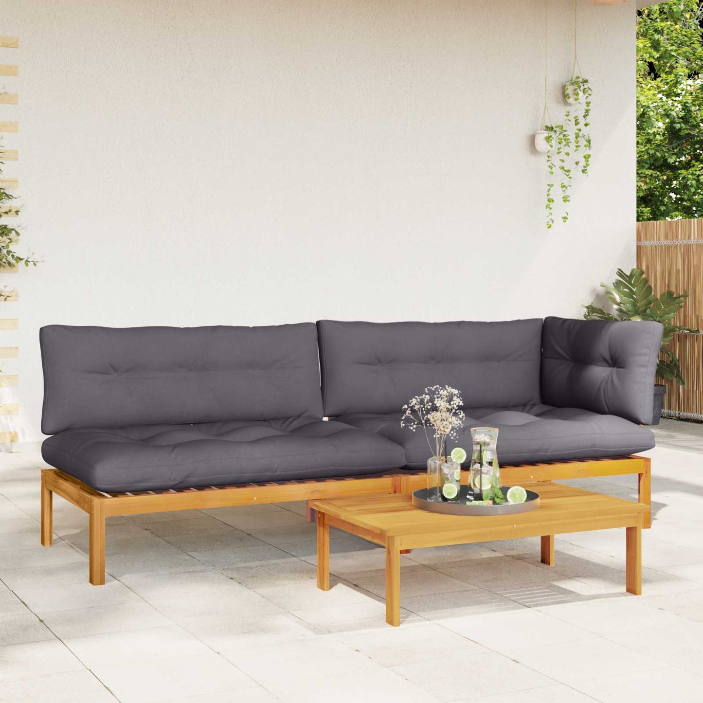 3 Stück Garten Pallet Sofa Einheiten Massivholz Akazie Natur