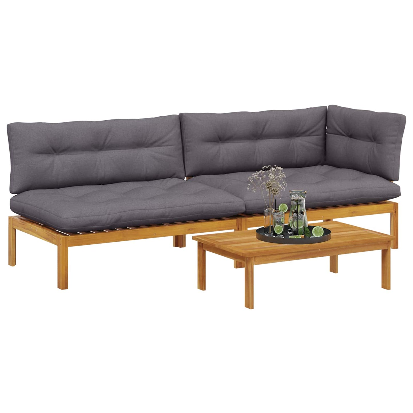3 Stück Garten Pallet Sofa Einheiten Massivholz Akazie Natur
