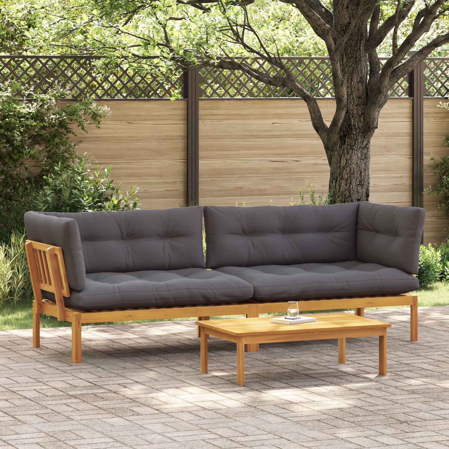 Garten Pallet Sofa Einheiten 2 Stück Natürlich und Dunkelgrau